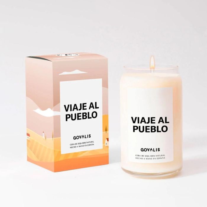 Govalis Vela de Cera Aromática Viaje Al Pueblo, con Notas Dulces de Chocolate Lácteo y Vainilla, 500 gr