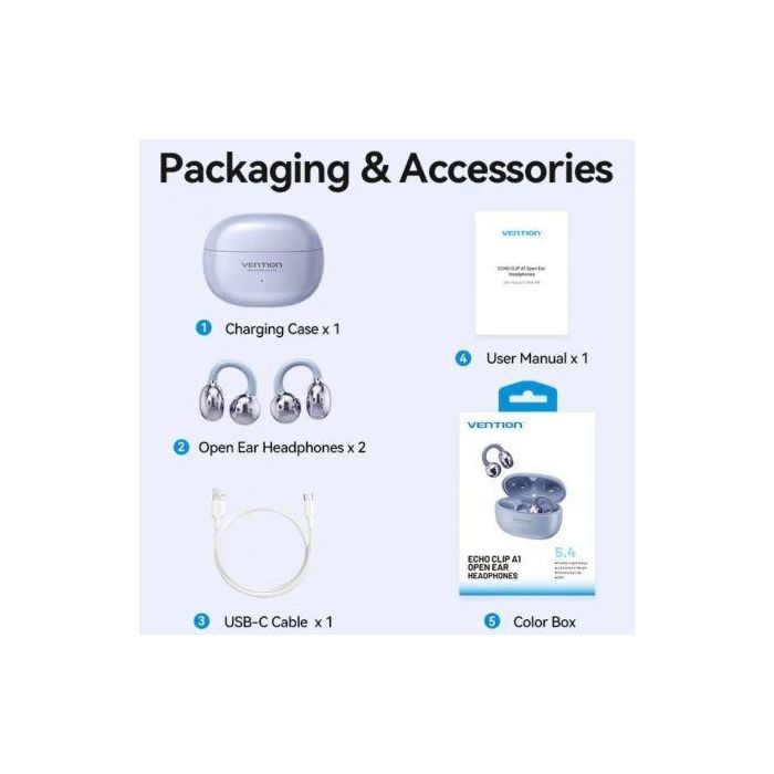 Vention Auriculares Bluetooth Echo Clip A11 Pro con Estuche de Carga, Autonomía 6h, Bluetooth 6.0, USB-C, Negro, NBWB0-PH 3 Vention Auriculares Bluetooth Echo Clip A11 Pro con Estuche de Carga, Autonomía 6h, Bluetooth 6.0, USB-C, Negro, NBWB0-PH 3