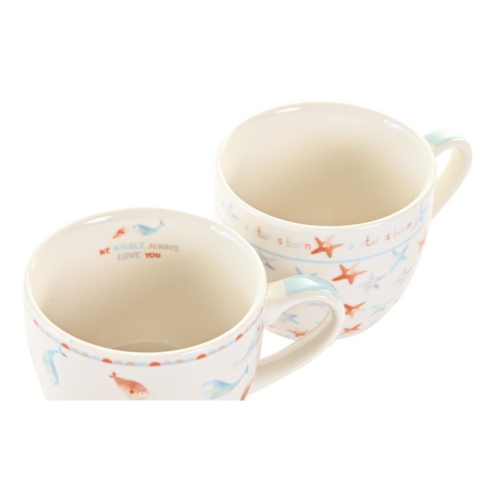 DKD Home Decor Ballenitas Vajilla Infantil Porcelana Apta Microondas Set 3 Piezas Multicolor Blanco 19 x 2 x 19 cm 2