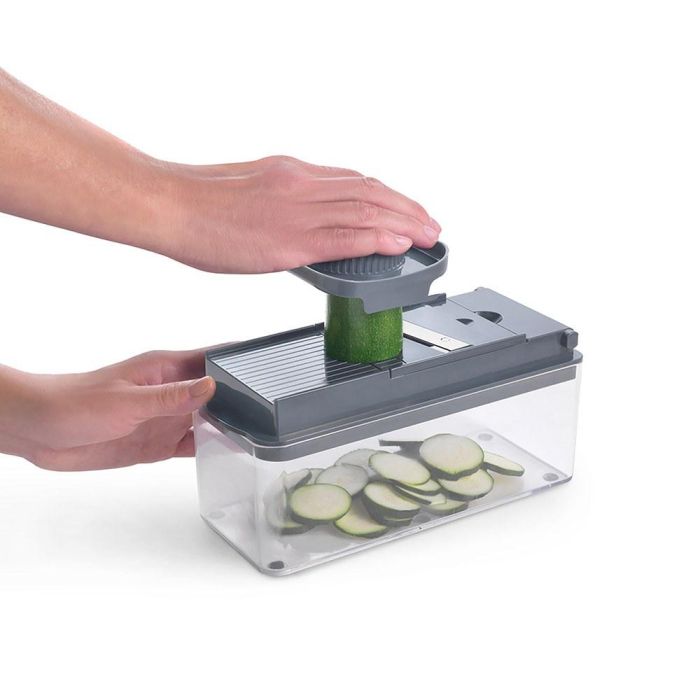 Metaltex Slice Cube Cortador y Rallador de Verduras Multifunción con 10 Cuchillas de Acero Inoxidable, Recipiente 1.5L y Tapa - 23.5x10.5x14 cm