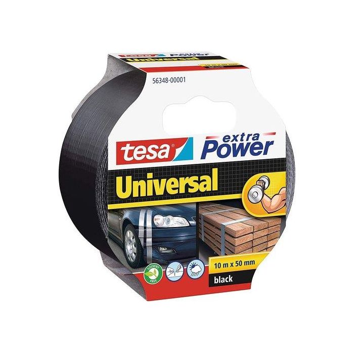 Tesa 56348-00001-05 Cinta Americana Extra Power Universal Negra 50 mm x 10 m – Fuerte Adhesión Interior/Exterior