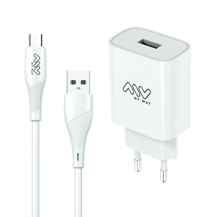 myway pack cargador de pared USB 2.4A + cable micro USB 1m blanco