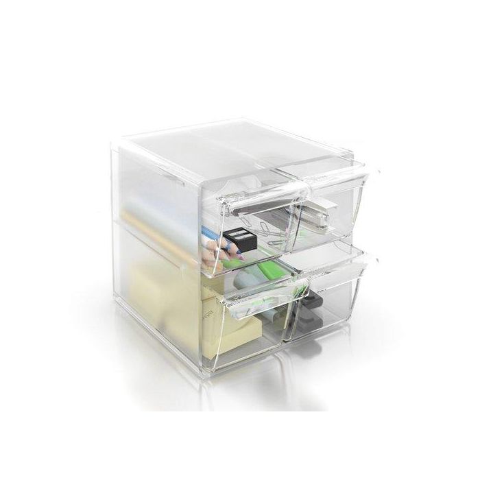 Archivo 2000 Organizador Archicubo 4 Cajones, Cristal Transparente, 190x150x150 mm