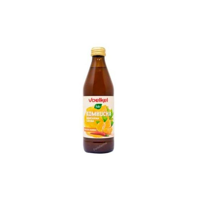 VOELKEL Kombucha Mandarina y Cayena Bio 330ml, Té verde fermentado con hierbas aromáticas