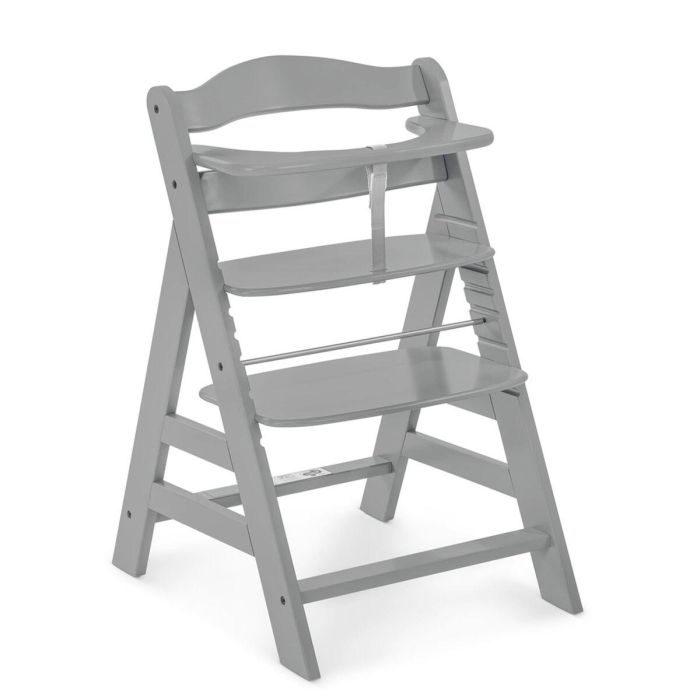 HAUCK Alpha + Silla alta de madera escalable para bebé - Asiento y reposapiés ajustables, arnés 5 puntos, gris 9