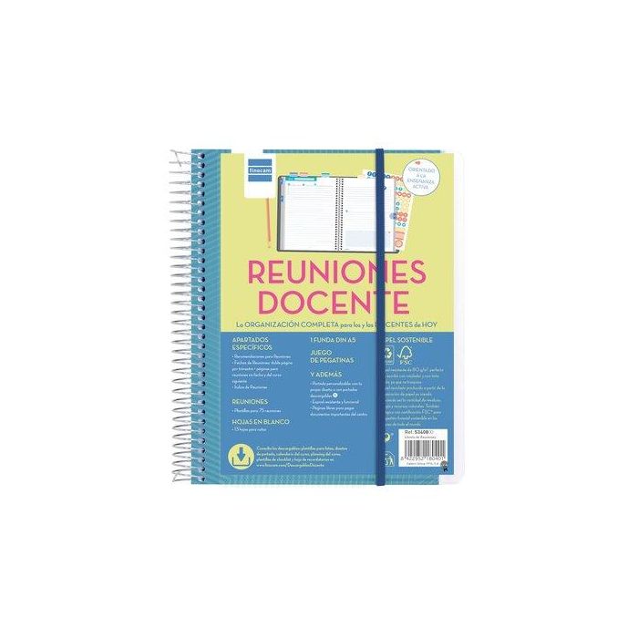 Finocam Libreta de Reuniones Docente Espiral 4º Tapas Personalizables para Organizar Anotaciones