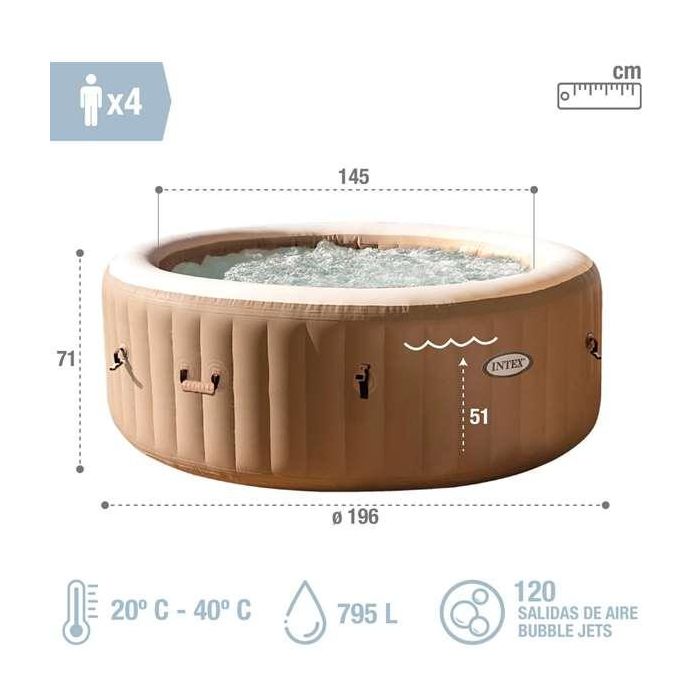 Spa Hinchable Intex 196 x 71 x 196 cm Marrón 795 L 1 Spa Hinchable Intex 196 x 71 x 196 cm Marrón 795 L 1