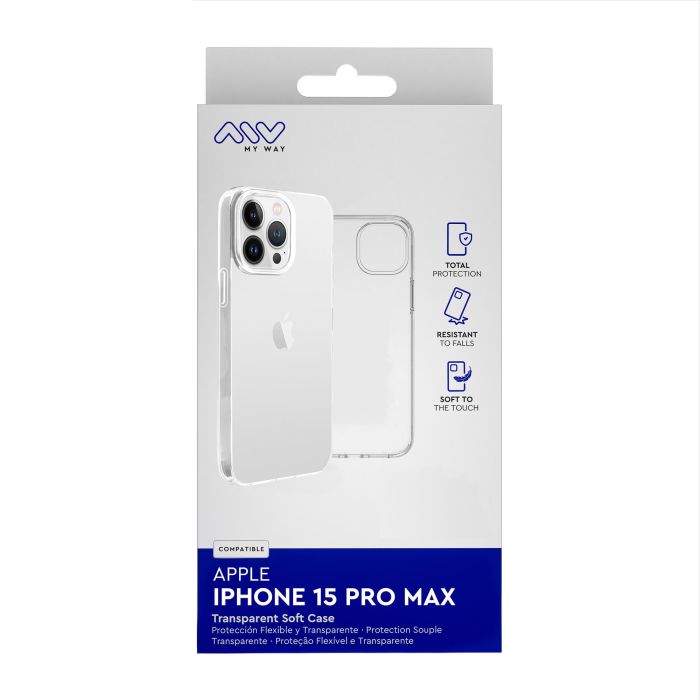Myway Carcasa para Apple iPhone 15 Pro - TPU transparente, protección contra golpes Myway Carcasa para Apple iPhone 15 Pro - TPU transparente, protección contra golpes
