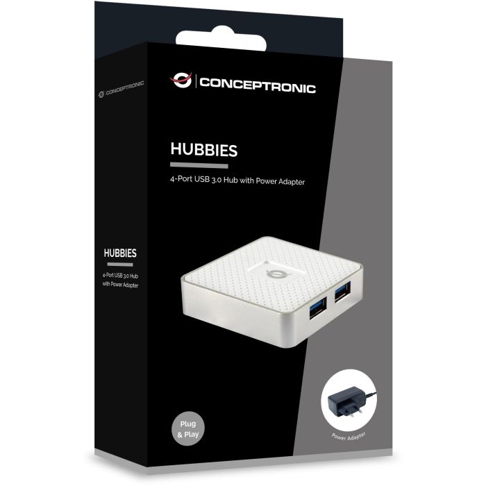 Conceptronic Hubbies03 W 4 Hub USB 3.0 de 4 Puertos con Adaptador de Corriente Incluido 2