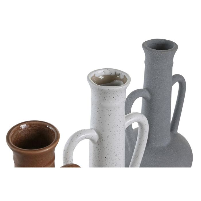 Jarron Boho DKD Home Decor Gris Terracota 12.5 x 30 x 12.7 cm (3 Unidades) 1
