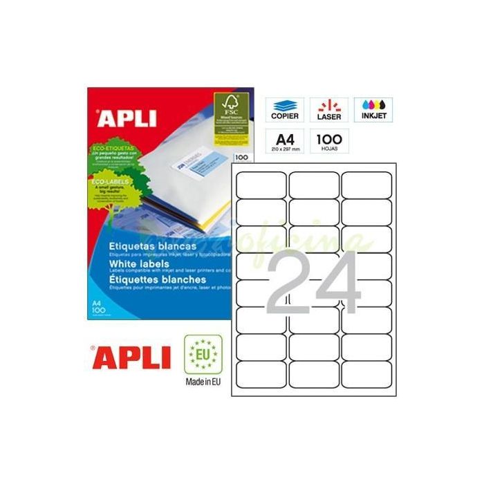Apli Etiquetas Adhesivas 64x33,9 mm Inkjet-Láser C-Romos 24 X 100H Blanco Apli Etiquetas Adhesivas 64x33,9 mm Inkjet-Láser C-Romos 24 X 100H Blanco