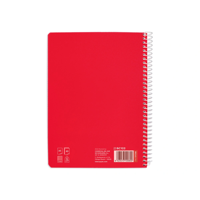 Liderpapel Cuaderno Espiral A5 Pautaguía Tapa Blanda 40 Hojas 75gr Cuadro Pautado 5mm Rojo 2
