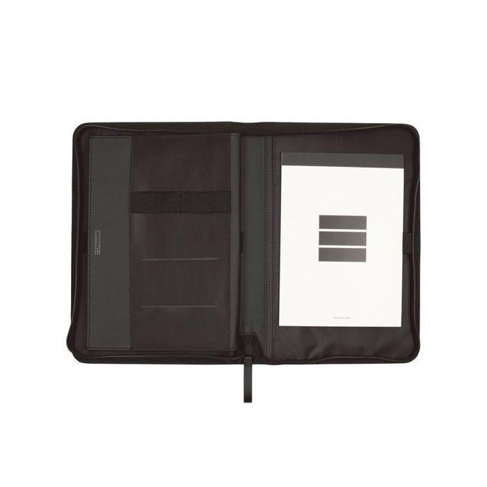 Finocam Portadocumentos A5 Nopal Negro con Cremallera, Bloc de Notas, Portabolígrafos y Bolsillo para Tablet