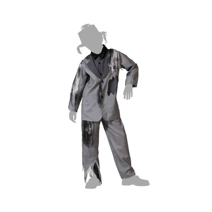 Disfraz Infantil Novio Fantasma con Chaqueta y Pantalón a Rayas para Niños de 7-9 Años Halloween Polyester Gris