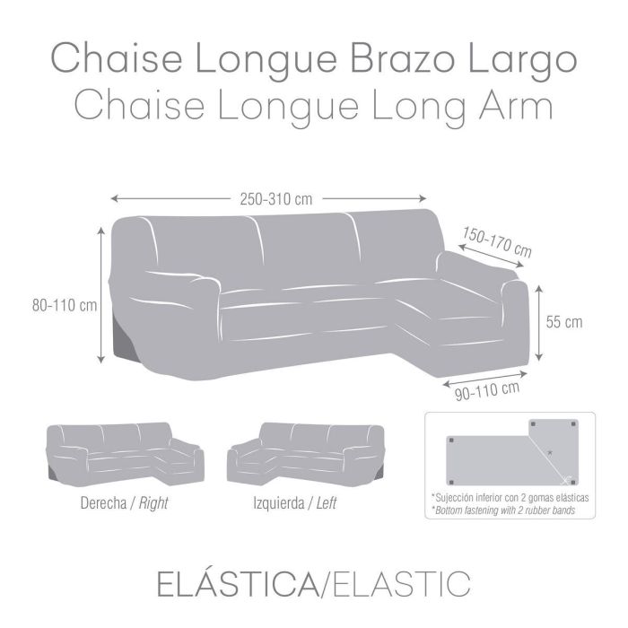 Funda para chaise longue de brazo largo izquierdo Eysa TROYA Gris 170 x 110 x 310 cm 3