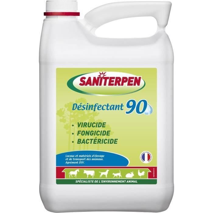 Desinfectante SANITERPEN 90 de alto rendimiento - Para hábitat, vehículos y equipos de transporte de animales - 5 L Desinfectante SANITERPEN 90 de alto rendimiento - Para hábitat, vehículos y equipos de transporte de animales - 5 L