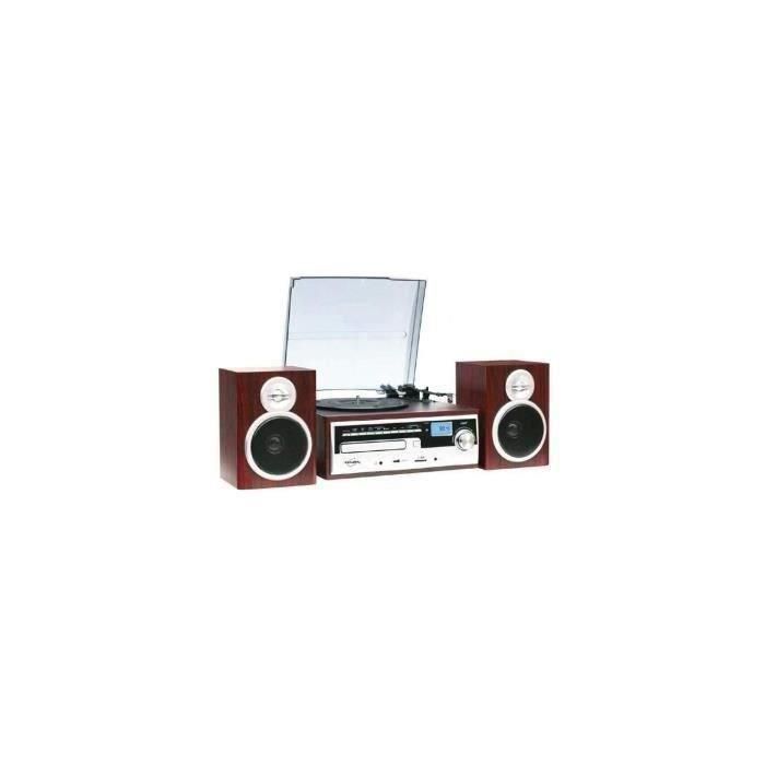 Inovalley CH14E Sistema HiFi Vintage con Codificación MP3 para Vinilos, CD, K7, Radio, USB/SD, Tocadiscos 3 Velocidades, Altavoces 2x40W, Madera 1