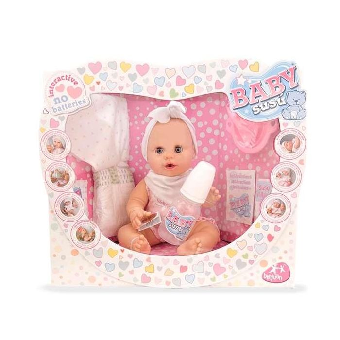 Muñeca baby susu niña babero blanco con accesorios 38cm