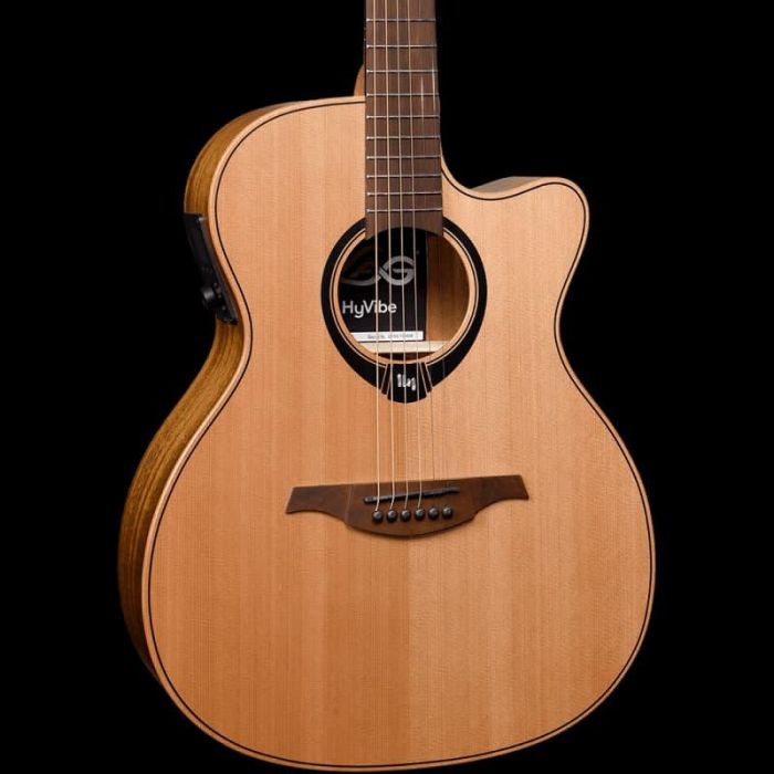 LAG Guitarra Acústica Hyvibe H2 Auditorium Electroacústica Cutaway Tapa Maciza Cedro