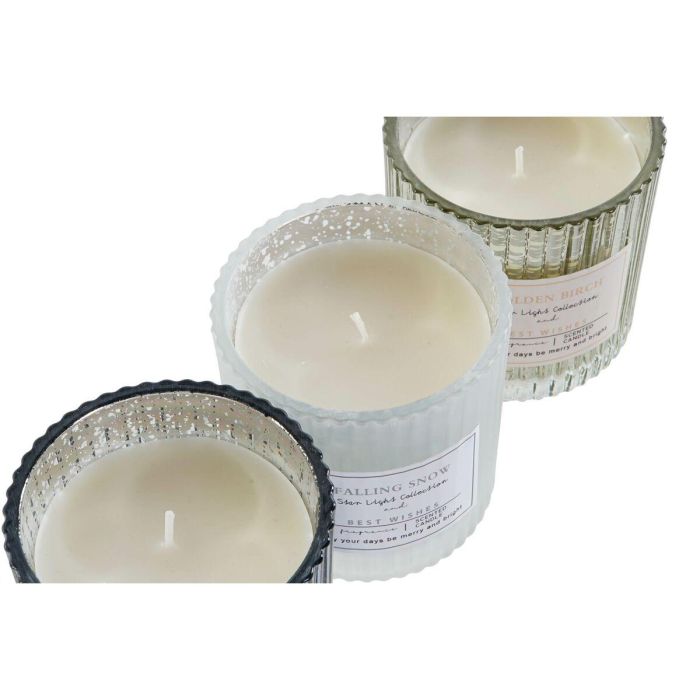 Vela DKD Home Decor Blanco Dorado Plateado 8,8 x 8,8 x 9 cm (3 Unidades) 1
