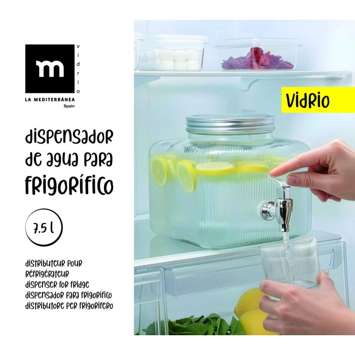 Inde Tarro Dispensador Frigo de Vidrio 7.5 Litros - Capacidad 7.5L, Medidas 23 x 23 x 20.5 cm (4 Unidades)