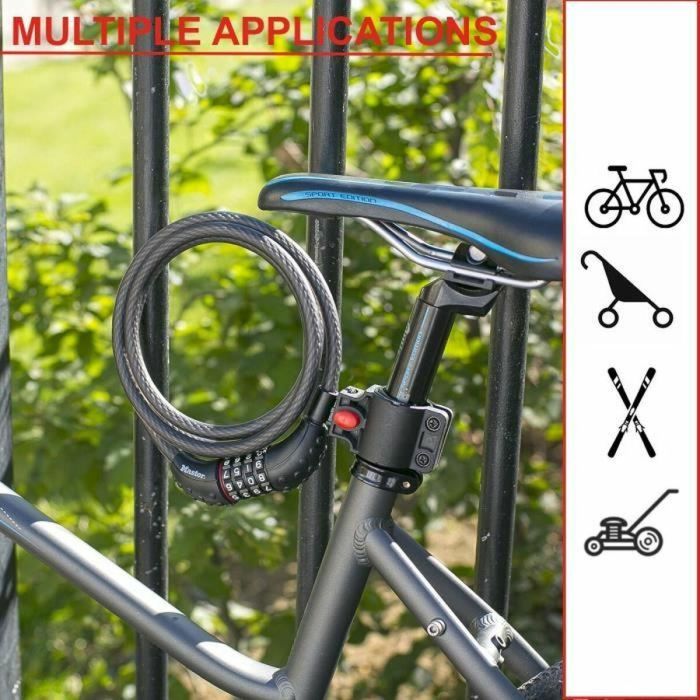 Master Lock 8120EURDPRO Candado para Bicicleta de Cable de Acero Trenzado, 1.8 m de Longitud 1 Master Lock 8120EURDPRO Candado para Bicicleta de Cable de Acero Trenzado, 1.8 m de Longitud 1