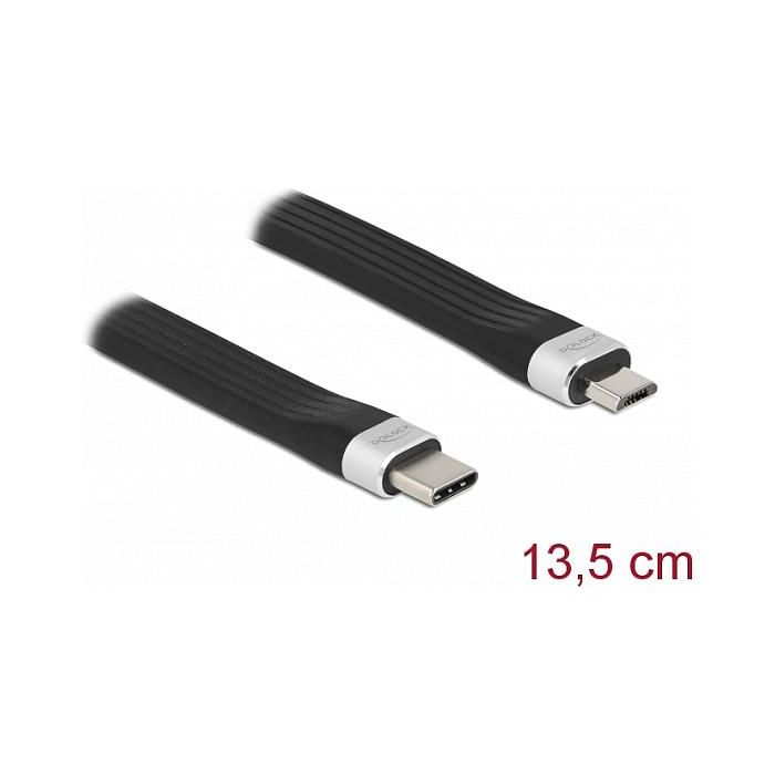 DeLOCK Cable USB-C a Micro USB B FPC 13.5 cm / 0.135 m USB 2.0 PD 3 A, Negro, Plata, Referencia: DELOCK USB 2.0 FPC Flachbandkabel 1 DeLOCK Cable USB-C a Micro USB B FPC 13.5 cm / 0.135 m USB 2.0 PD 3 A, Negro, Plata, Referencia: DELOCK USB 2.0 FPC Flachbandkabel 1