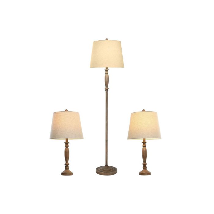 DKD Home Decor Lámpara de Pie Romántica Set de 3 (incluye 2 de sobremesa) Marrón y Crema 38x150x38 cm Metal Algodón E27 DKD Home Decor Lámpara de Pie Romántica Set de 3 (incluye 2 de sobremesa) Marrón y Crema 38x150x38 cm Metal Algodón E27