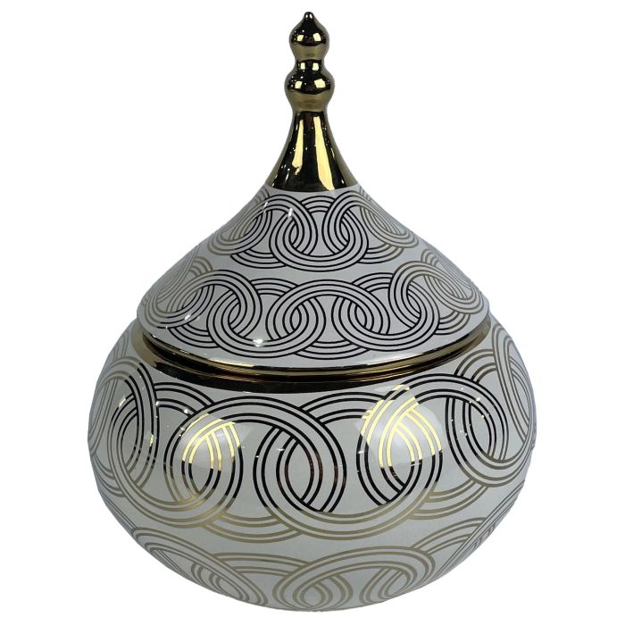 DKD Home Decor Tibor Decorativo Oriental Colección Fana Porcelana Blanco Dorado Jarrón Elegante 18cm Ancho x 22cm Alto x 18cm Fondo
