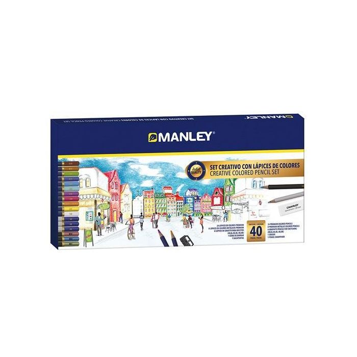 Manley Set Creativo Lápices de Colores Premium 40 Piezas Surtido Incluye Grafito y Metalizados