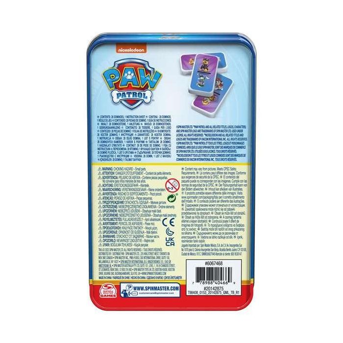 Spin Master 6067468 Dominó Patrulla Canina 28 Fichas Plástico en Caja Metal para Niños +4 Años 4