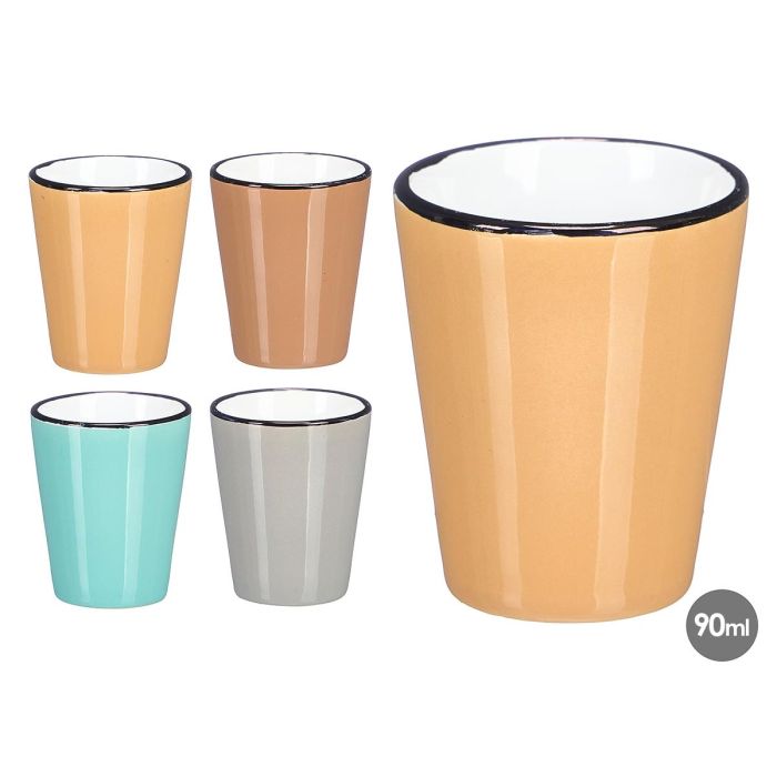 Vessia Vaso Ceramica 90 ml Borde Negro, Colores Claros Surtidos, 5.5 x 7 x 5.5 cm (Set de 48)