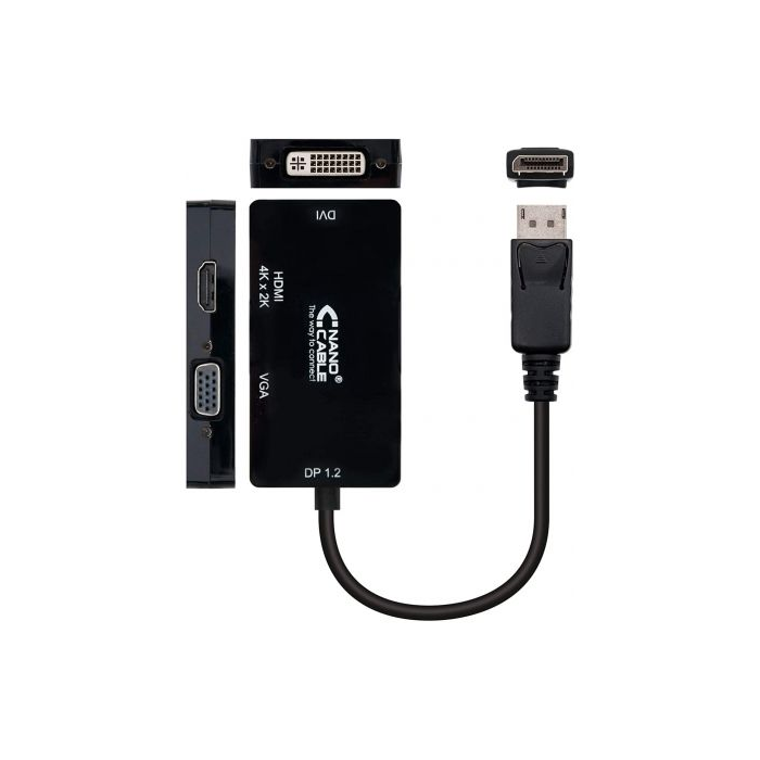 Nano Cable 10.16.3301-BK Conversor Displayport Macho a VGA Hembra, DVI Hembra, HDMI Hembra, 15cm, Negro Nano Cable 10.16.3301-BK Conversor Displayport Macho a VGA Hembra, DVI Hembra, HDMI Hembra, 15cm, Negro