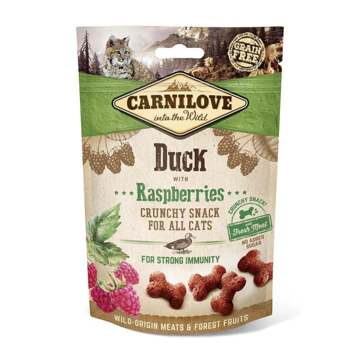 Carnilove Snack Crujiente para Gatos Sabor Pato y Frambuesa Caja 10x50 gr
