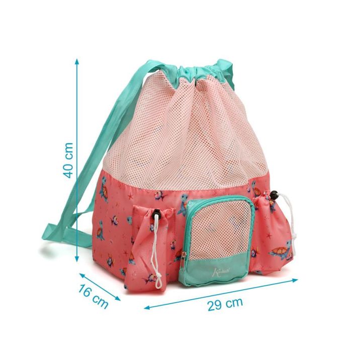 KioKids Bolsa de Playa Mochila Tortugas Rosas para Niños +0 Meses - 10L Transpirable y Anti-Arena con 3 Bolsillos 2 KioKids Bolsa de Playa Mochila Tortugas Rosas para Niños +0 Meses - 10L Transpirable y Anti-Arena con 3 Bolsillos 2