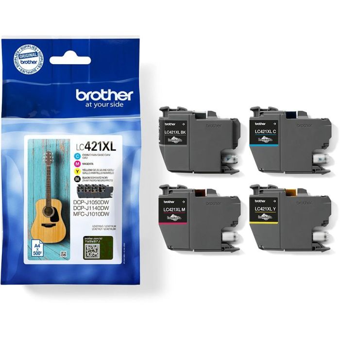 BROTHER Pack de 4 cartuchos de tinta negro, cian, magenta y amarillo LC421XLVAL para DCP-J1050DW / D 3 BROTHER Pack de 4 cartuchos de tinta negro, cian, magenta y amarillo LC421XLVAL para DCP-J1050DW / D 3
