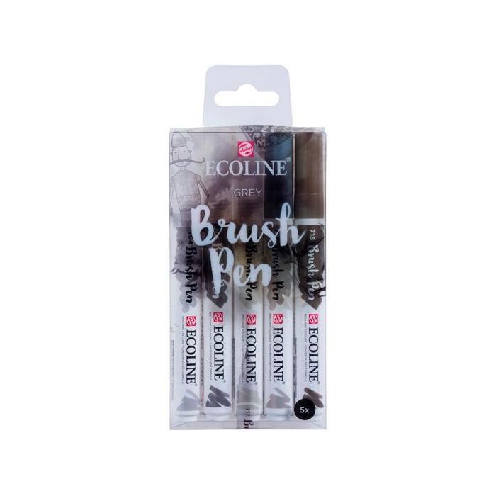 Talens Ecoline Rotuladores Brush Pen Punta Pincel Gris Estuche 5 Ud