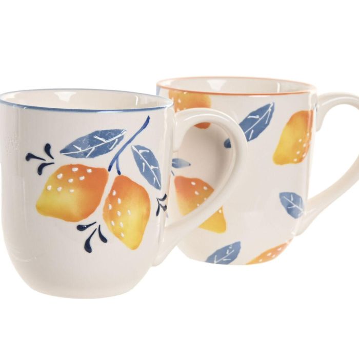 DKD Home Decor Mug Mediterraneo Gres Azul Amarillo Blanco Naranja 10.5 x 11.5 x 16 cm (4 Unidades) 2