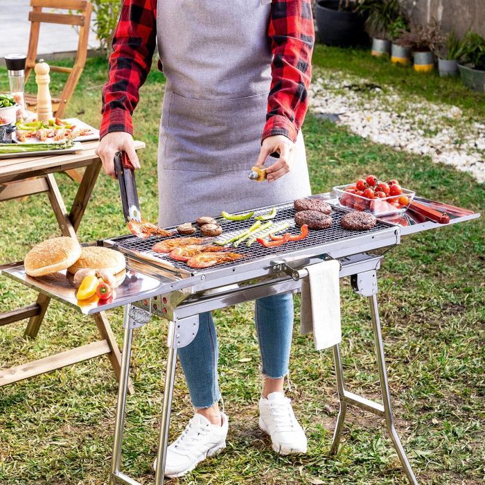 Barbacoa Plegable de Acero Inoxidable para Carbón ExelQ InnovaGoods Barbacoa Plegable de Acero Inoxidable para Carbón ExelQ InnovaGoods