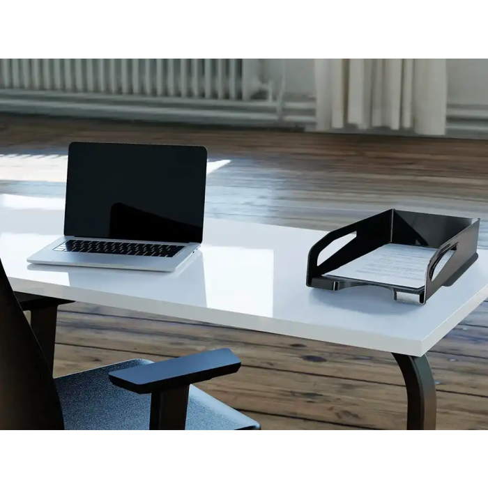 Q-connect Bandeja sobremesa plástico gran capacidad con asa negro opaco 386x270x115mm 6