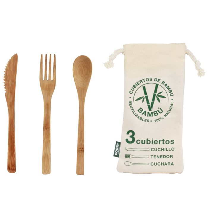 Cubiertos reutilizables - bambu - con bolsa 2