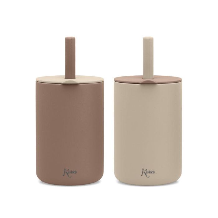 Vasos En Silicona Beige Con Pajita 2 Vasos En Silicona Beige Con Pajita 2