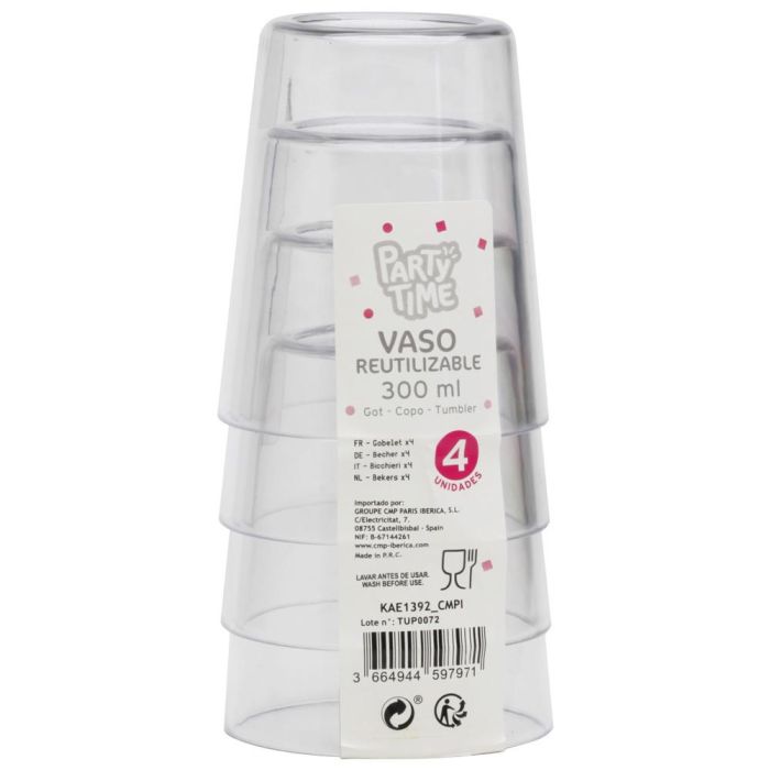 Juego De 4 Vasos 300 Ml Reutilizable Party Time