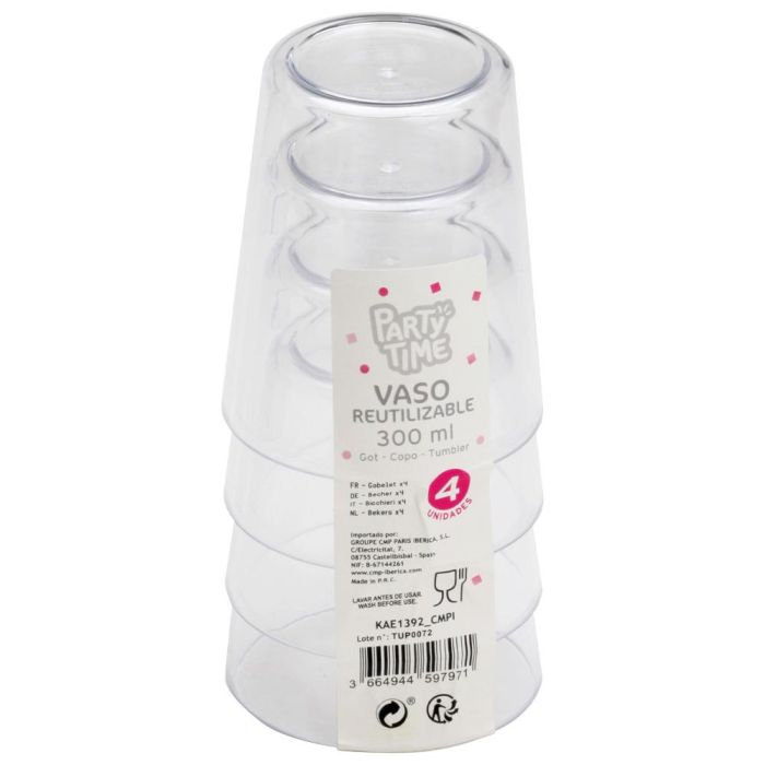 Juego De 4 Vasos 300 Ml Reutilizable Party Time 2