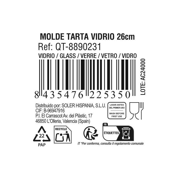Quttin Molde para Tarta de Vidrio Ø26 cm - 2.2L (6 Unidades) 7