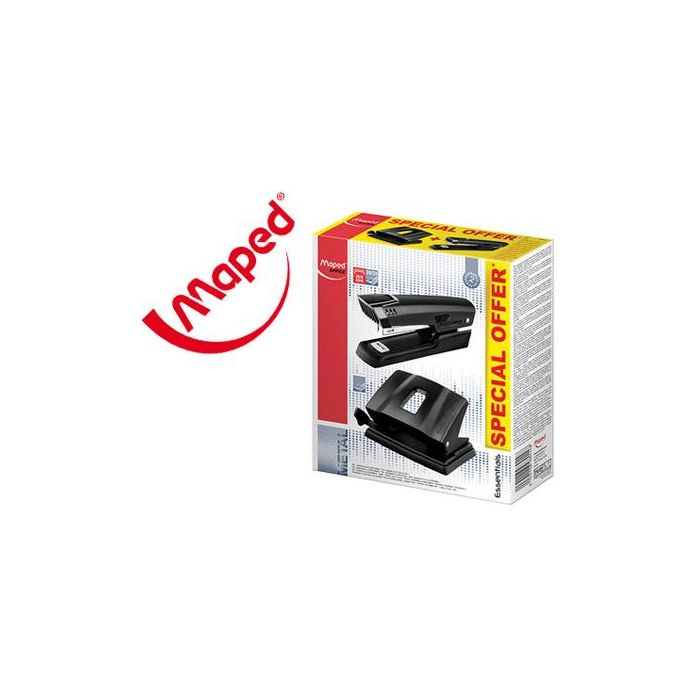 Maped Kit Essential Metal Grapadora 25H + Perforadora De 2 Agujeros 35H Negro