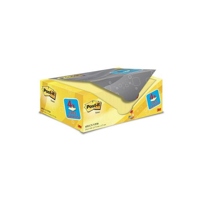 Post-it Notas Adhesivas Amarillas 76x127 mm Pack Promocional 16+4 Gratis | 100 Hojas/Bloc Quita y Pon