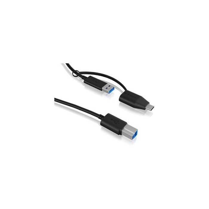 ICY BOX Cable USB-A a USB-B (ST-ST) 1m con Adaptador USB-A a USB-C (BU-ST) Negro