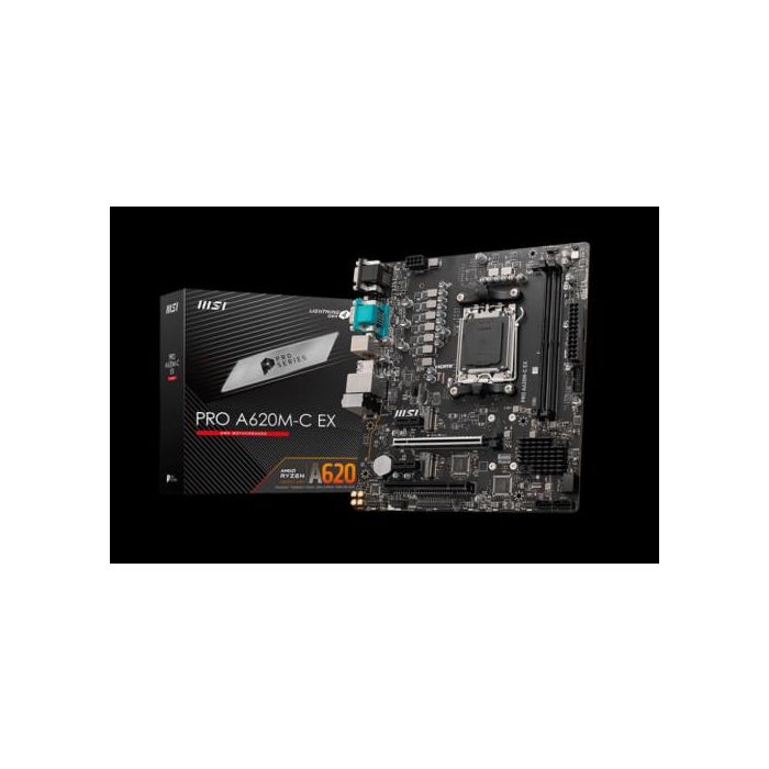 Placa MSI Pro A620M-C Ex,Amd,Am5,A620,2Ddr5,128Gb,Vga+Dvi+Hdmi+Dp,Gblan,4Sata6.0+2Xm.2,4Usb3.2+1Usb3.2 Type-C,Matx