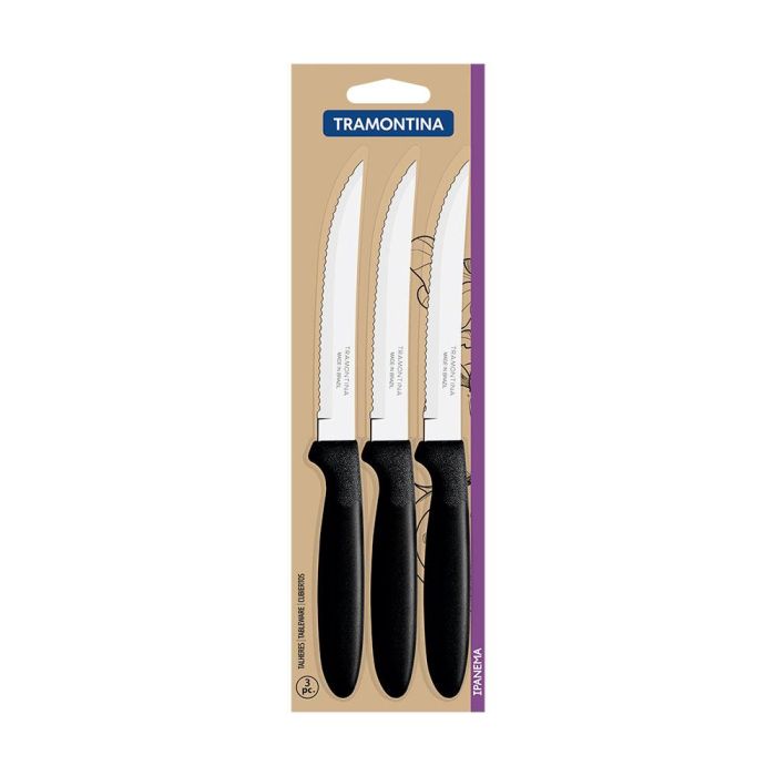 Juego de cuchillos para carne 3 piezas ipanema negro 21,3cm tramontina 1